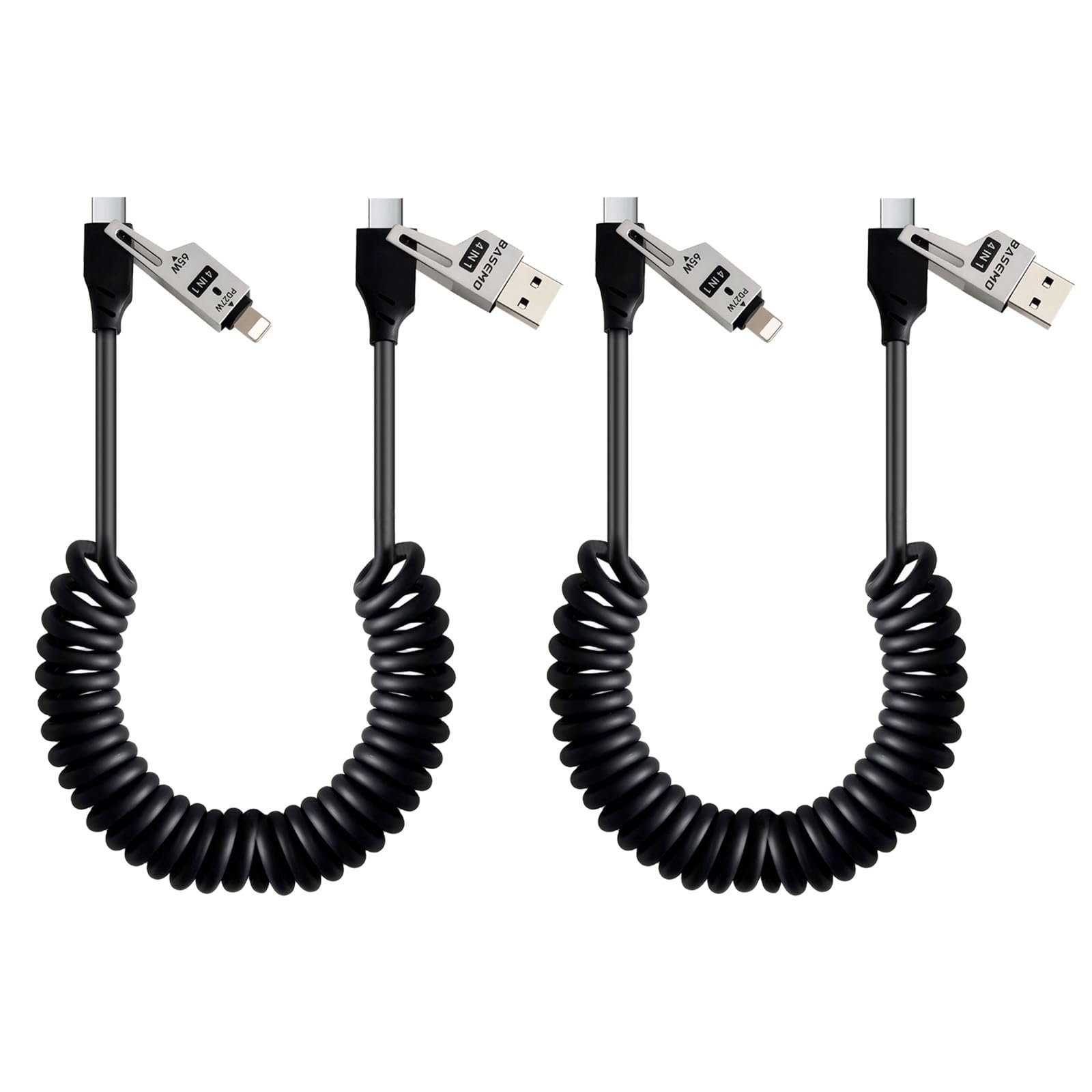 Chowany kabel do szybkiego ładowania 4 w 1, 65 W, 2 m, USB-C na L/USB-C/USB-A, kabel do wielu urządzeń iPhone 15/14/13, iPad, Samsung, MacBook, laptop, samochód, tablet (2)