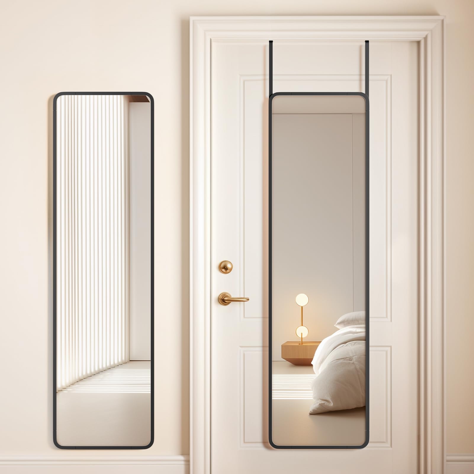 Warmiehomy Over Door Mirror - Full Length, Black Wall Mounted, 28 * 118cm Door Hung, Full Body Mirror with Metal Framed Long Mirror for Living Room or Dressing Bedroom — image 1