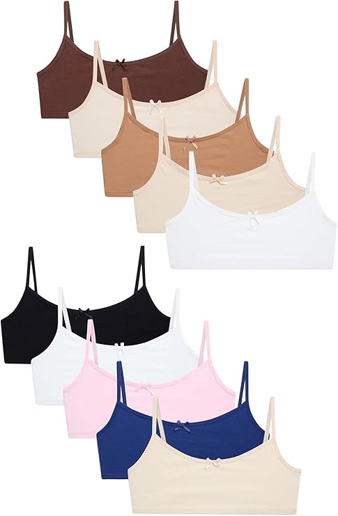 Sweet & Sassy Girls Training Bra - 10 Pack Seamless Crop Cotton Bras - Cami Training Bras for Girls (Sizes: S-L)