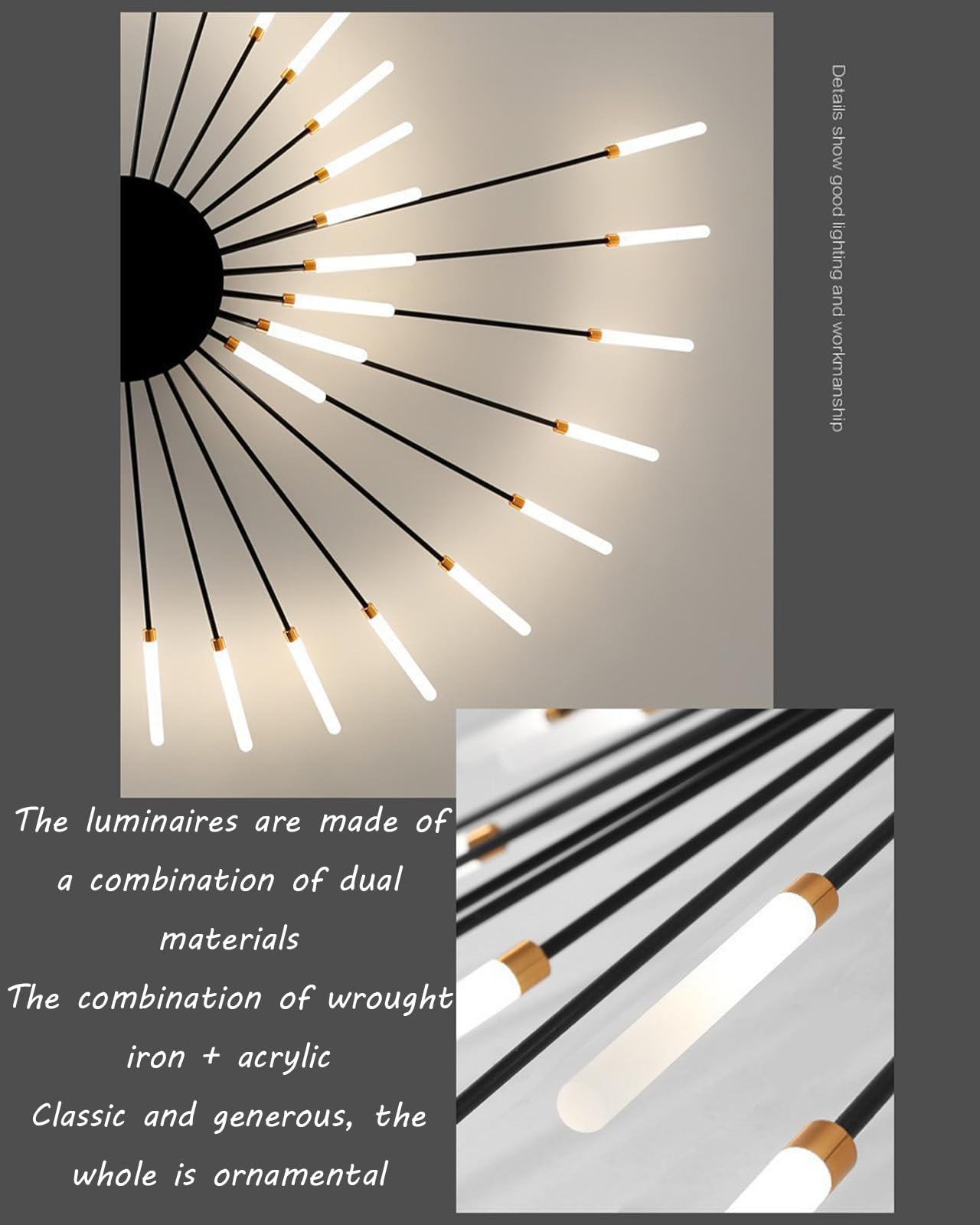 Moderne LED-Wohnzimmer-Deckenleuchte dimmbar Schlafzimmerleuchte Wohnzimmerleuchte dimmbar mit Fernbedienung Deckenleuchte, schwarzes Wohnzimmerlicht/goldenes Wohnzimmerlicht (Schwarz, 128CM)