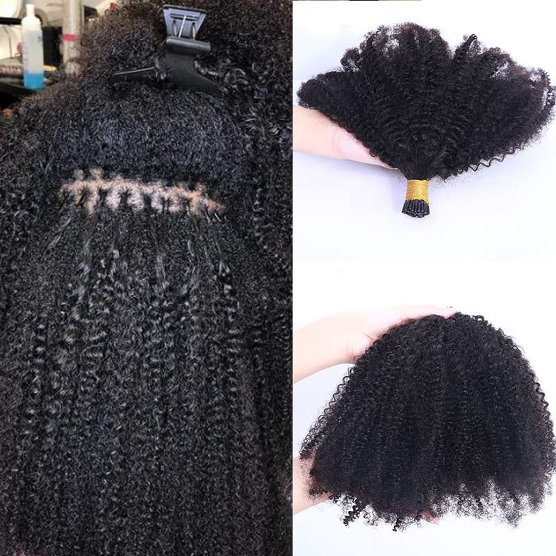 Extensiones de cabello humano con punta en I de 100 hebras de 2.73 onzas de cabello rizado afro rizado 4C 4B con punta en I de 100 hebras de 2.73