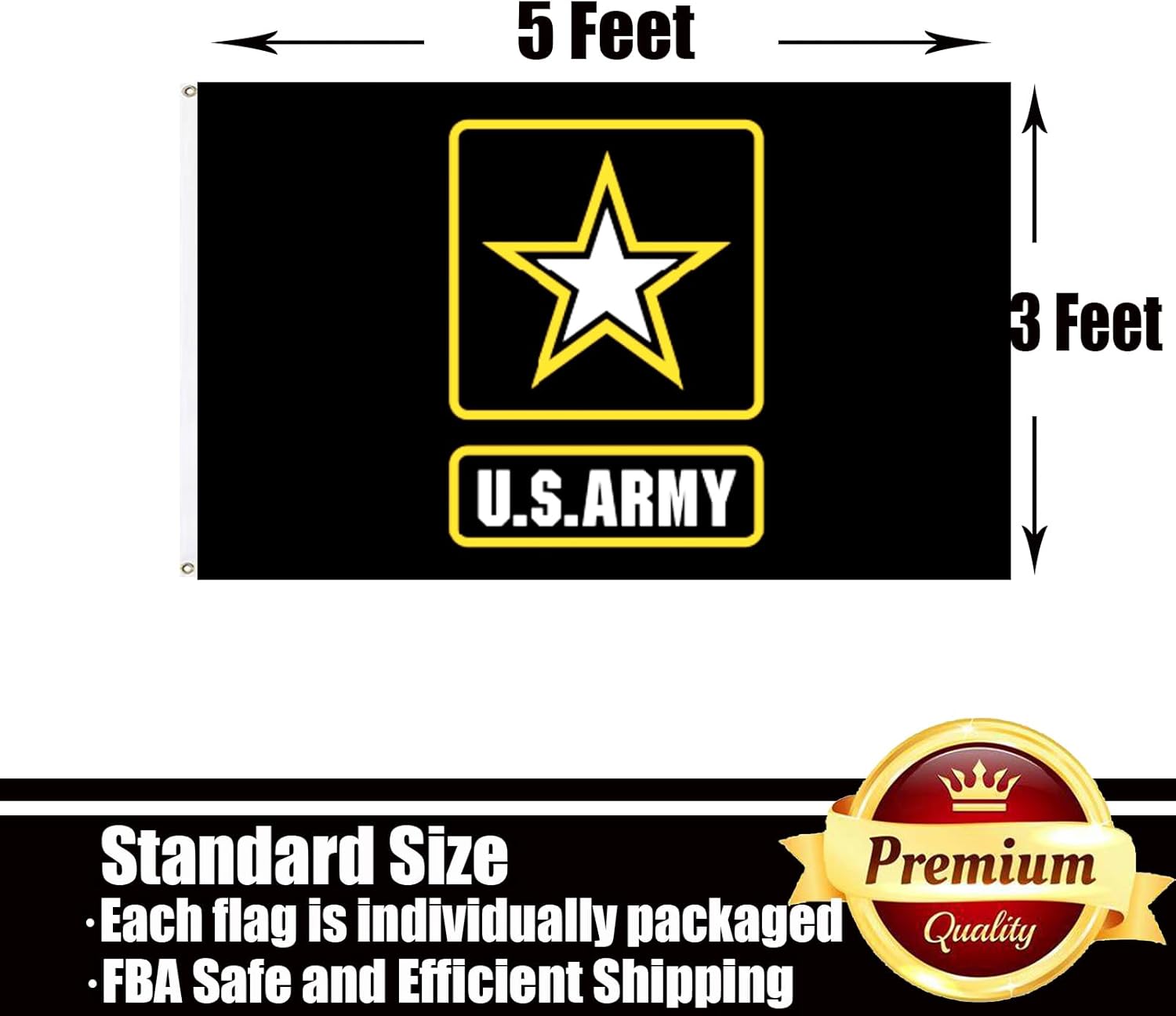 US Army Military Flag 3x5 Outdoor Double Sided 3 Ply-United States Army Star Flags-Vivid Color Clear Pattern Reinforcement Sewing Durable Polyester with 2 Brass Grommets - Image 6