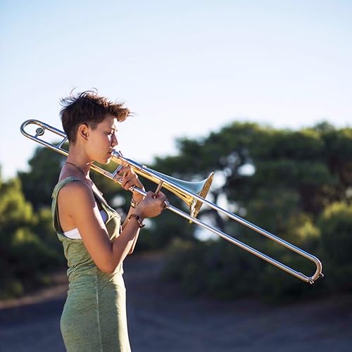 Miniatura 22 de EASTROCK Bb Tenor Slide Trombón B, instrumento de trombón chapado en latón plano para estudiantes principiantes con estuche rígido, con boquilla
