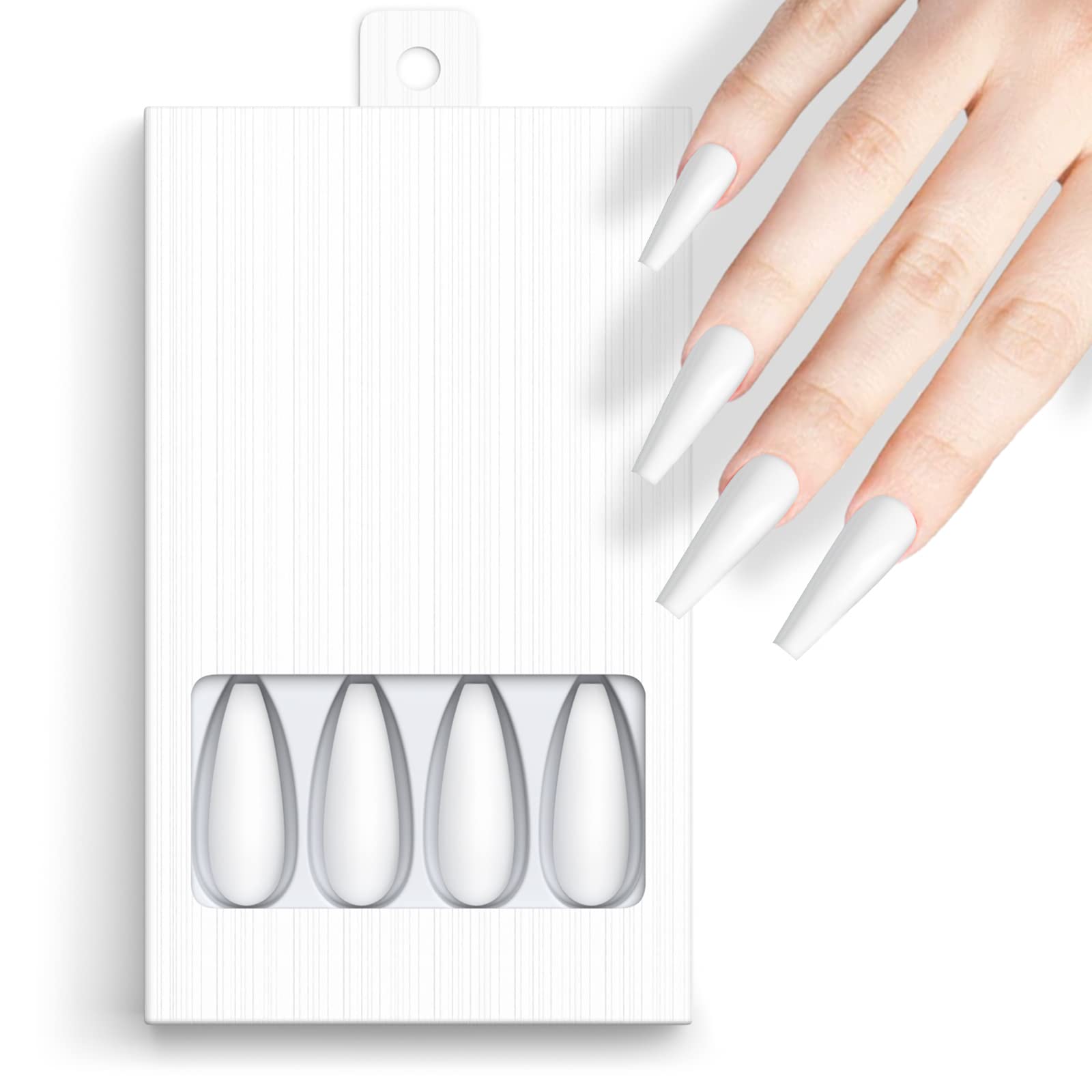 Amazon.com: MelodySusie Press On Nails,24 Pcs White Press On Nails Long for  Women Stick on Nails with Jelly Glue,12 Sizes and Mini File for Women and  Girls Home Salon Use : Beauty