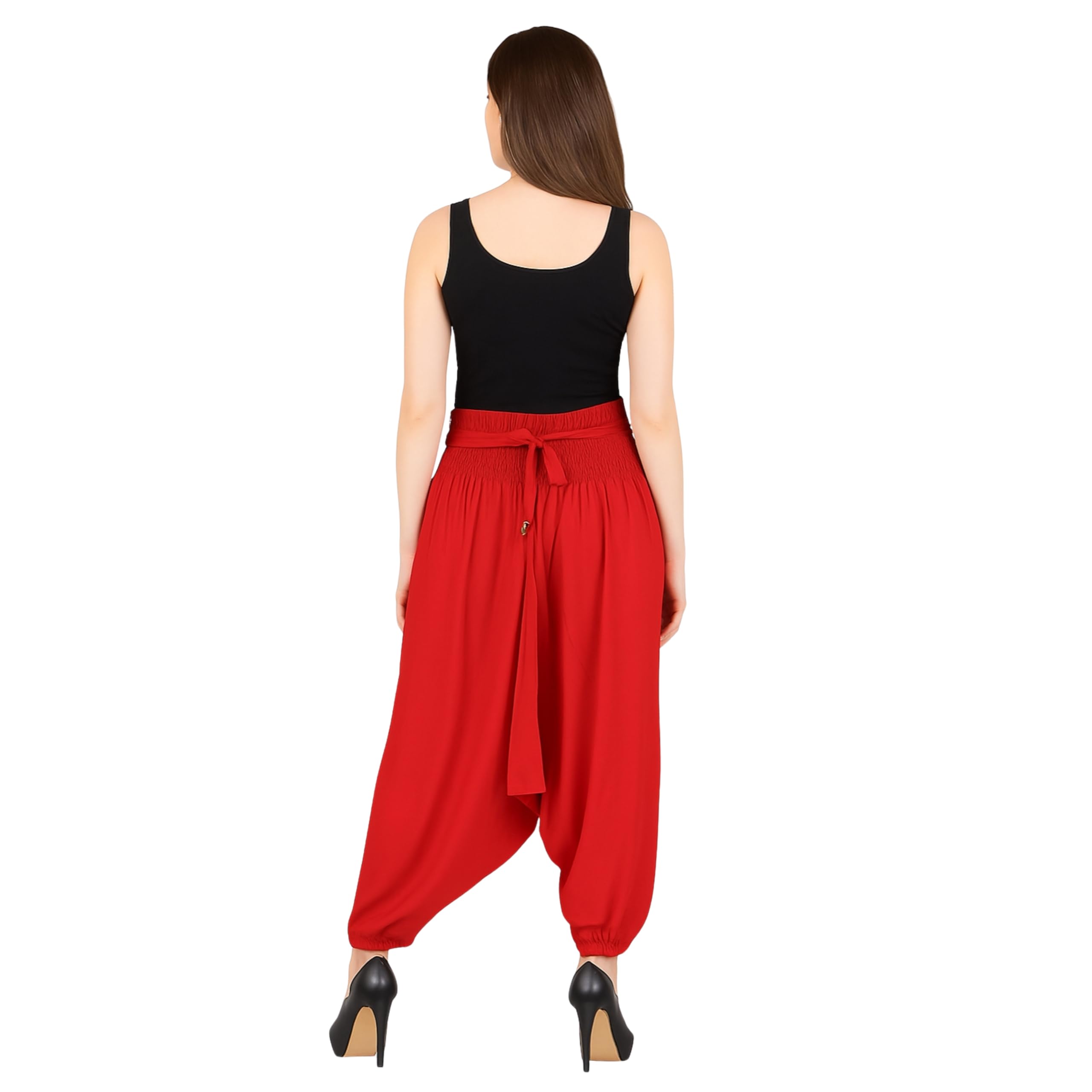 LUJOSO Harem Pants for Women | Stylish Afghani Salwar | Women's Rayon Fabric Pants Loose Fit for Yoga & Dancing | Waist Size 22 to 42 Inches, Free Size (in, Alpha, M, Regular, Red) 4