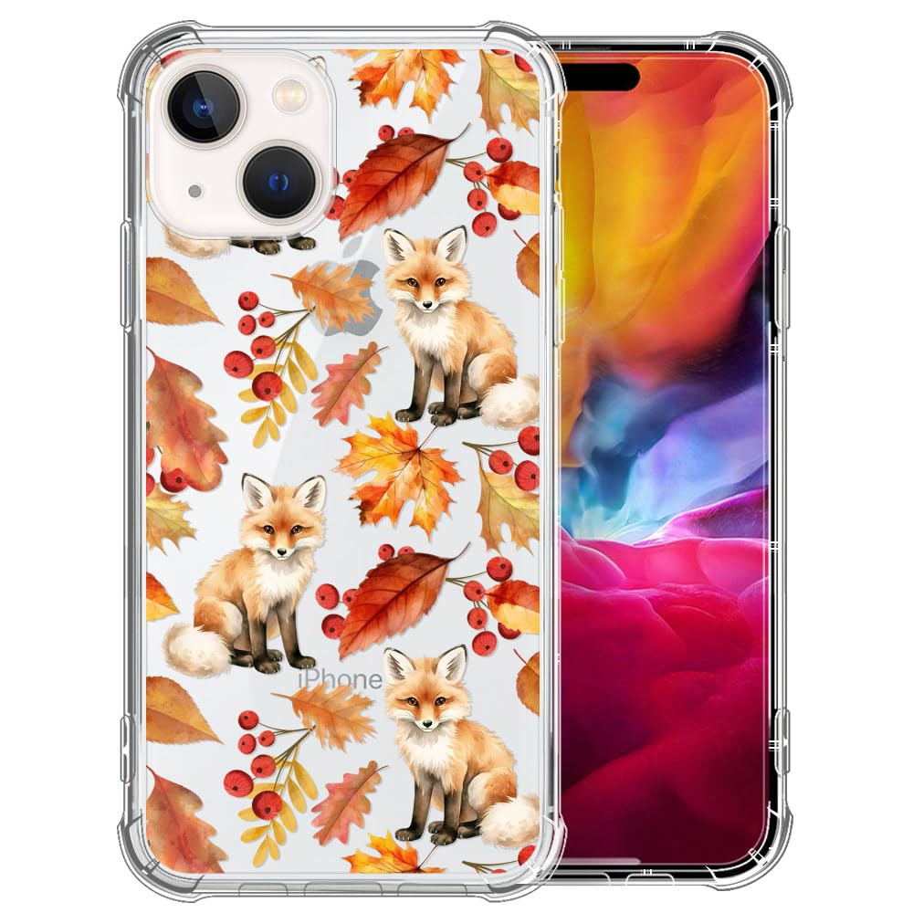 Yuning419Transparent Case Compatible with iPhone 15,Foxes Autumn Non-Yellowing Soft TPU Shockproof Protective Cover,Slim Women Girls Phone Case for iPhone 15 Case 6.1 Inch