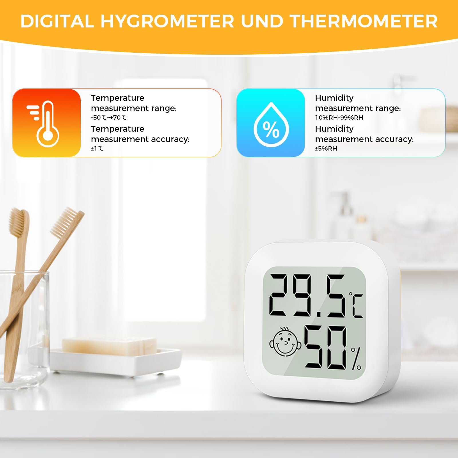 CNMTCCO Termometro Igrometro Interno, 4 Pezzi Termometri Digitale Ambiente, Igrometro Umidità Casa per Cameretta, Ufficio, Soggiorno, Serra, Ripostiglio, Cantina, Cantina (Bianco)