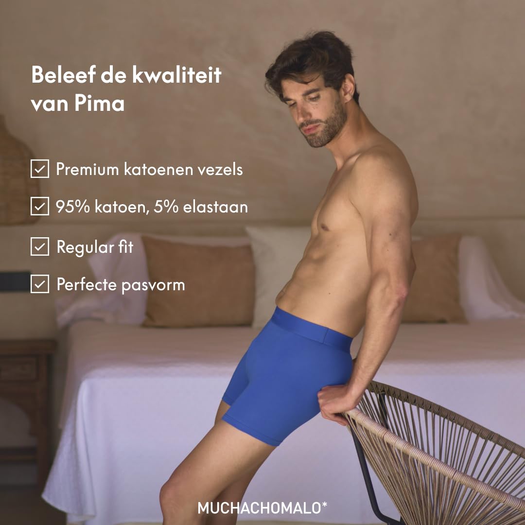 Muchachomalo Uomo Boxer 6-Pack, Tinta Unita, Cotone Pima, Fascia Elastica