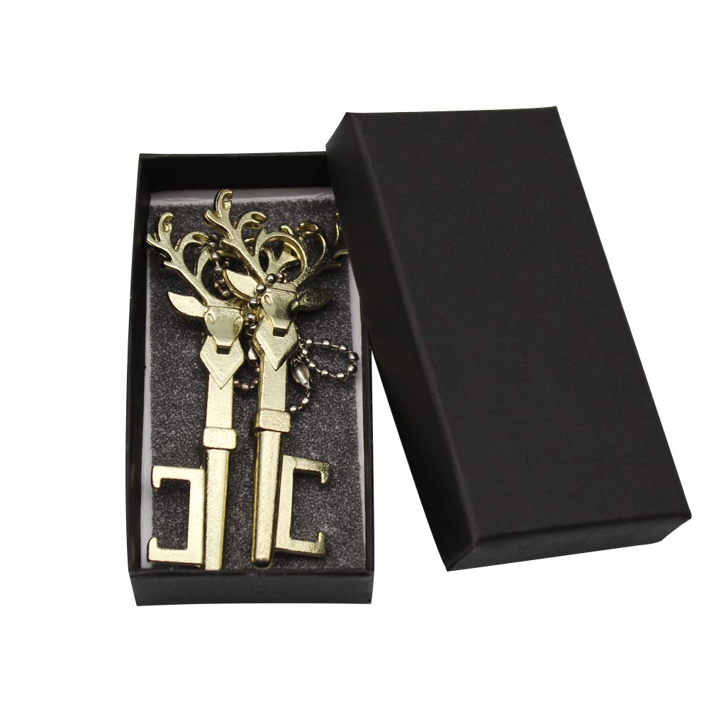 JUN-H 2 Piece Deer Head Retro Bottle Opener Key Corkscrew (Golden)