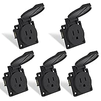 Vista 1 de STARELO 5 receptáculos de toma de corriente de 15 amperios NEMA 5-15R con cubierta, 125 voltios, 2 polos, 3 cables, resistente a la intemperie, al