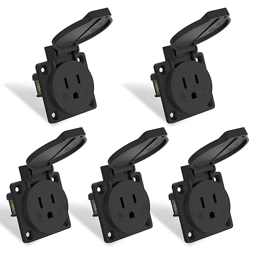 Miniatura 8 de STARELO Receptáculo de toma de corriente de 15 amperios NEMA 5-15R con cubierta, 125 voltios, 2 polos, 3 cables, resistente a la intemperie, al