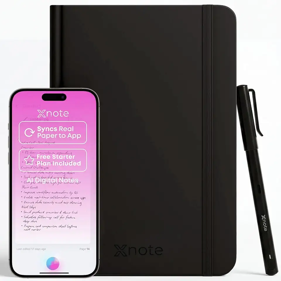 XNote Conjunto inicial de caneta inteligente e notebook – anotações digitais alimentadas por IA, sincronização de escrita em papel real com aplicativo, notebook inteligente Bluetooth, bateria de 17
