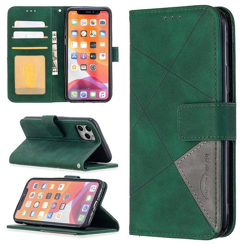 dla iPhone 13 mini (kolor: zielony) Trwały skórzany portfel Magnetyczne etui z klapką do gniazd kart telefonicznych