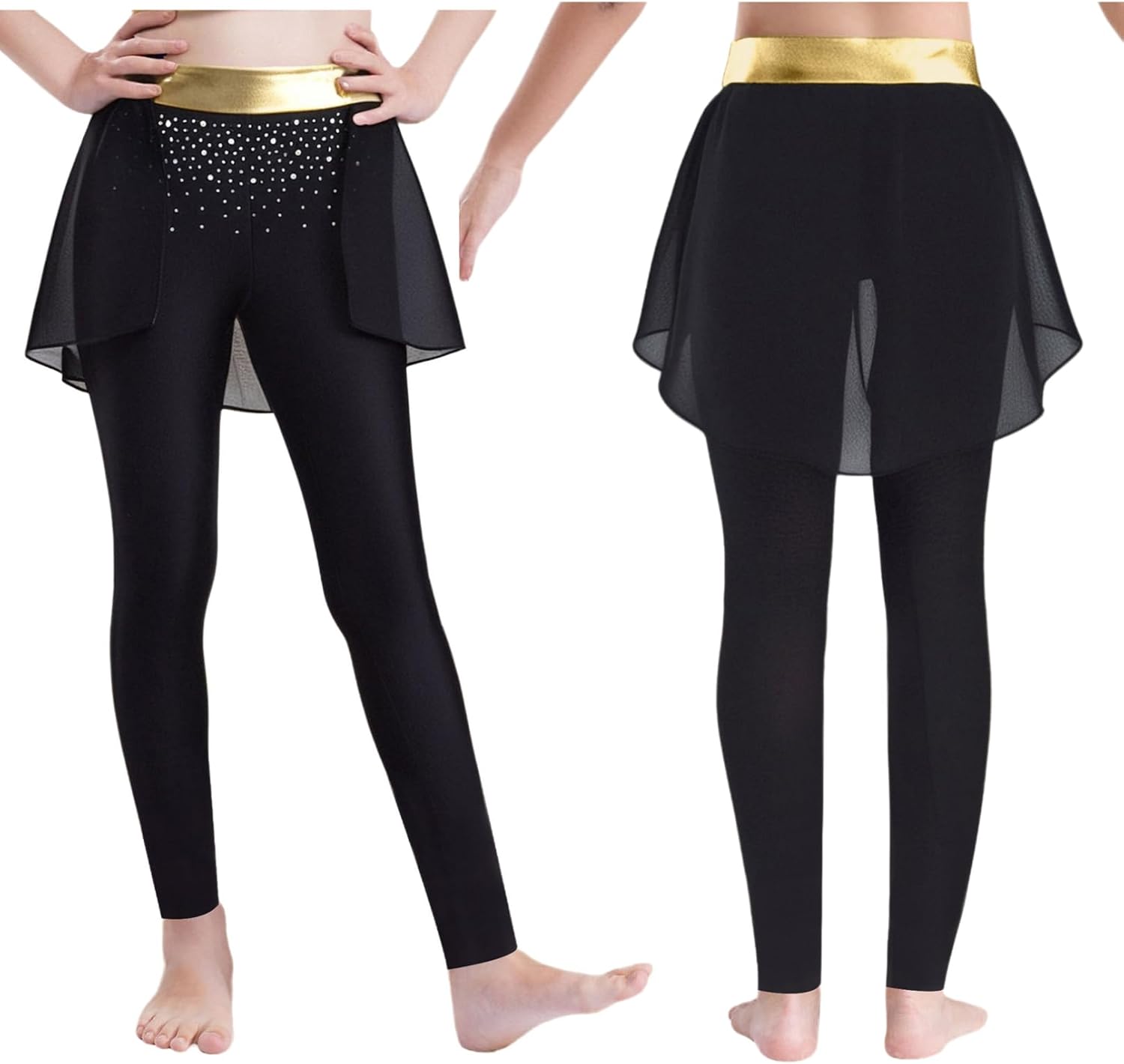 YiZYiF Little Girls' Elastic Waist Ballet Dance Tights Footless Skirt Pants School Uniform Culottes Stretchy Leggings