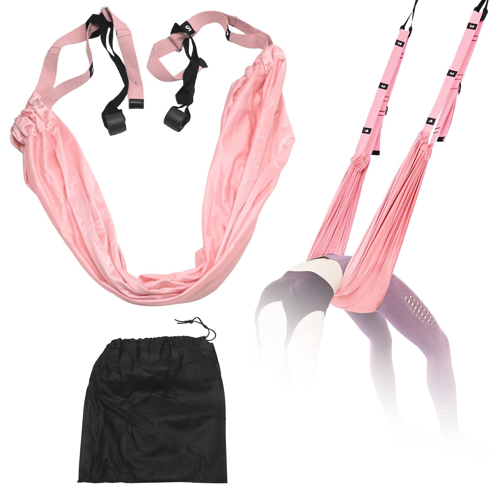 Hoypeyfiy Aerial Yoga Strap, Adjustable Door Yoga Sling, Suitable for Home Use, Perfect for Stretching, and Fitness, Supports Up to 200kg, Made of Polyester Cotton (Pink)