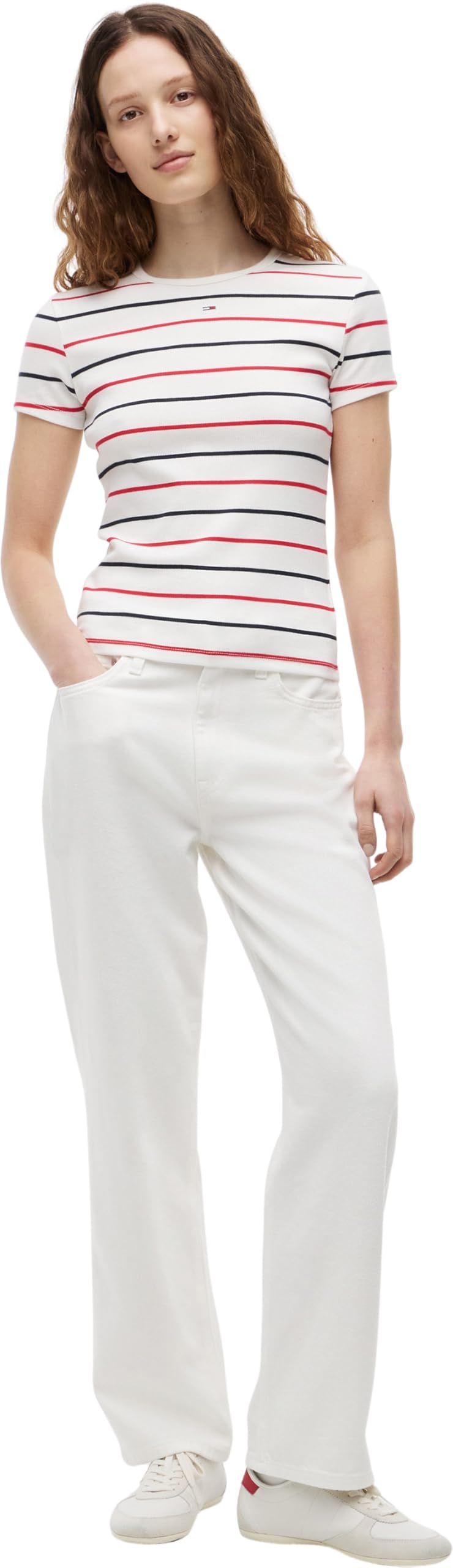 Tommy Jeans Damen Tjw Slim Essential Rib Ss EXT Dw0dw17383 S/S T-Shirt