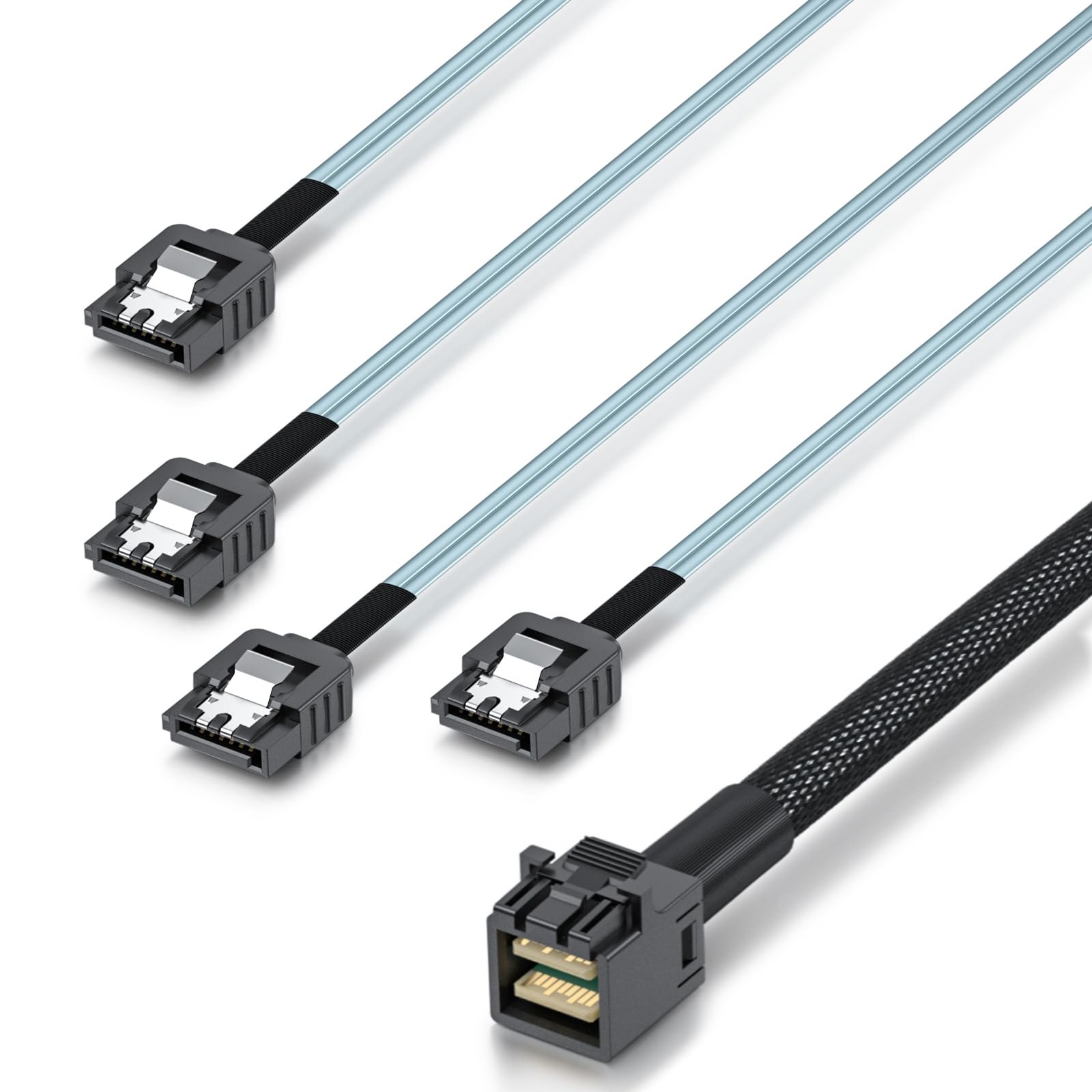 ipolex Internal Mini SAS HD SFF-8643 to 4xSATA Cable, with Sideband, Compatible with 12Gbps SAS Drives and 6Gbps SAS/SATA Drives, 0.5-m(1.64ft)