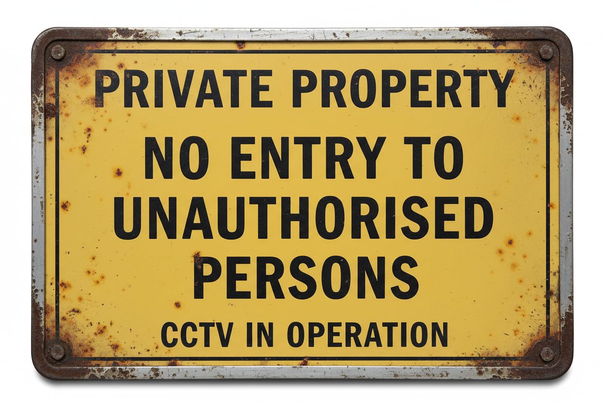 Private Property No Entry To Unauthorised Persons Cctv In Operation Metal Sign Vintage Signs Aluminum Plates Printed