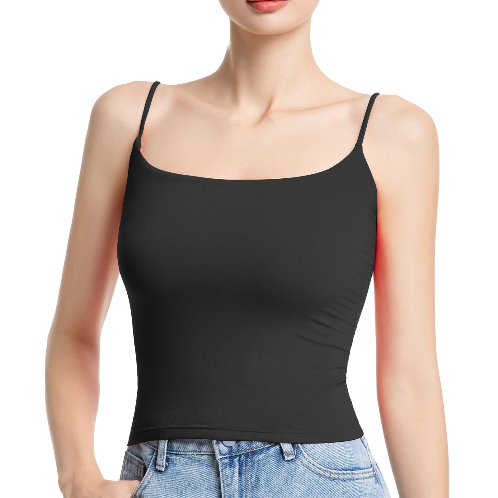 NEXSONIC Tank Tops for Women Square Neck Sexy Cropped Adjustable Spaghetti Strap Tanks Summer Sleeveless Camisole Tops
