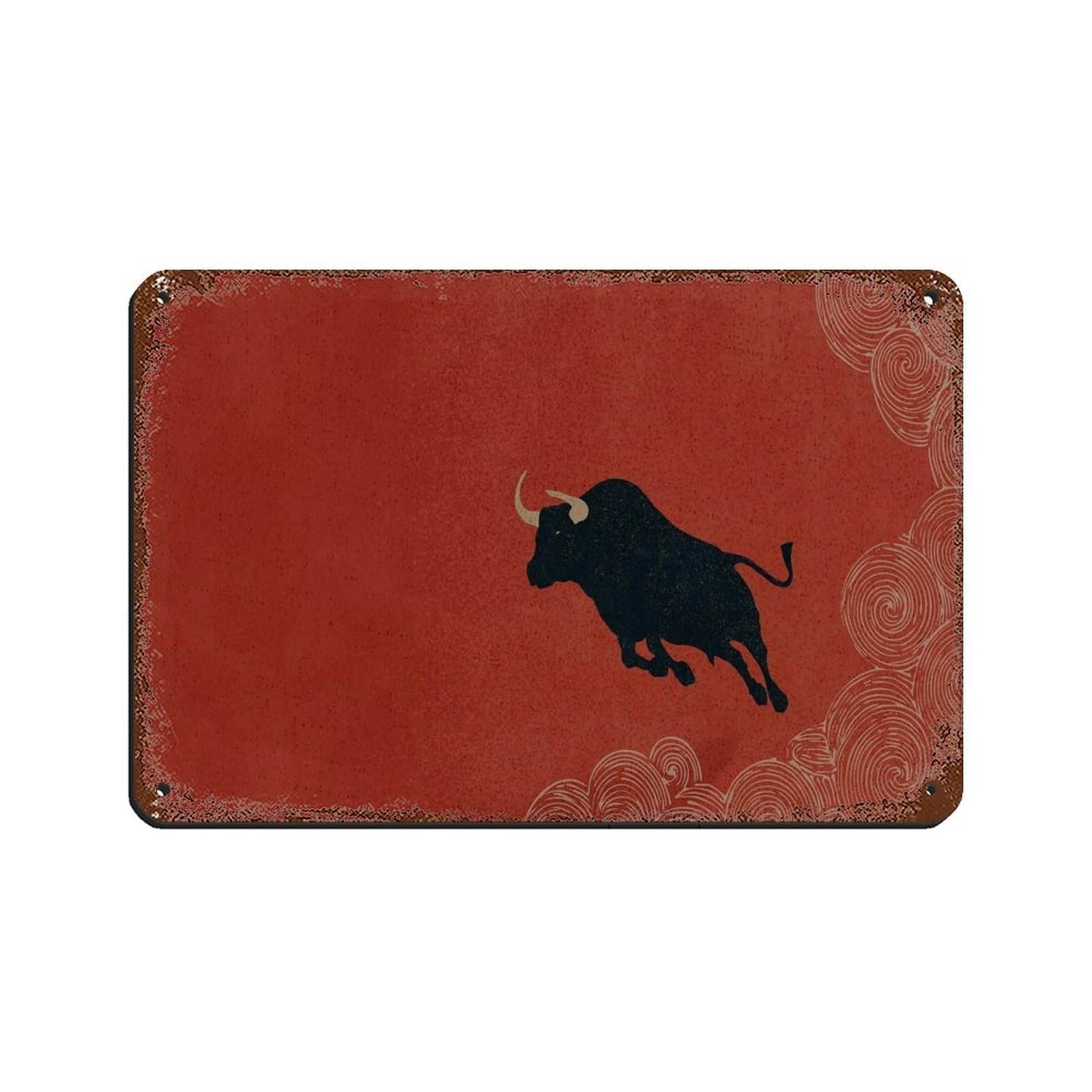 Plaque métallique taureau rouge et noir de style rétro espagnol
