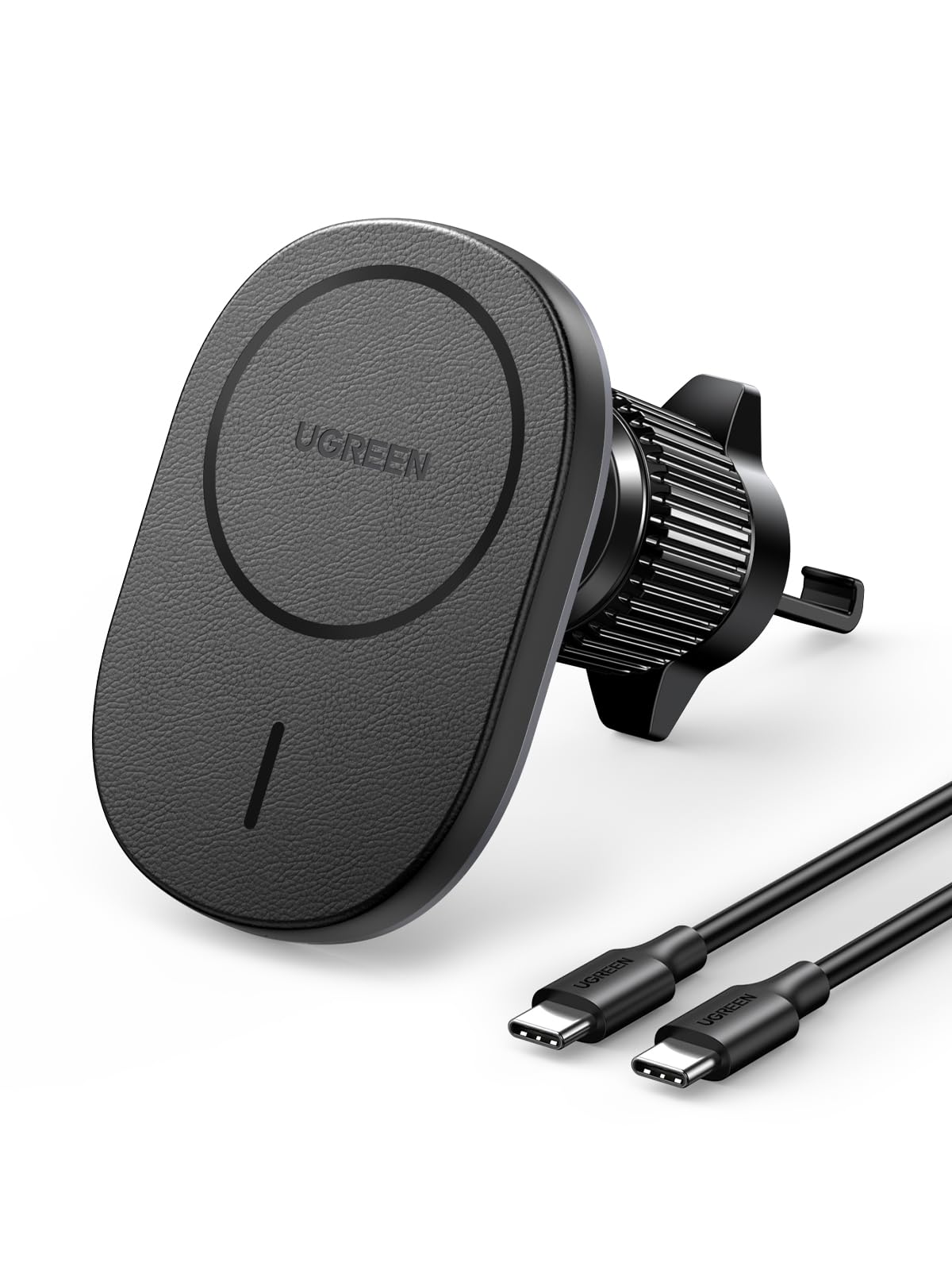 UGREEN iPhone MagSafe Wireless Car Charger Car Air Vent Holder and Fixed Hook, Magnetic Wireless Car Charger, Magsafe Charger Car Mount for iPhone 16/15/14/13/12 Series, Black Leather Plate