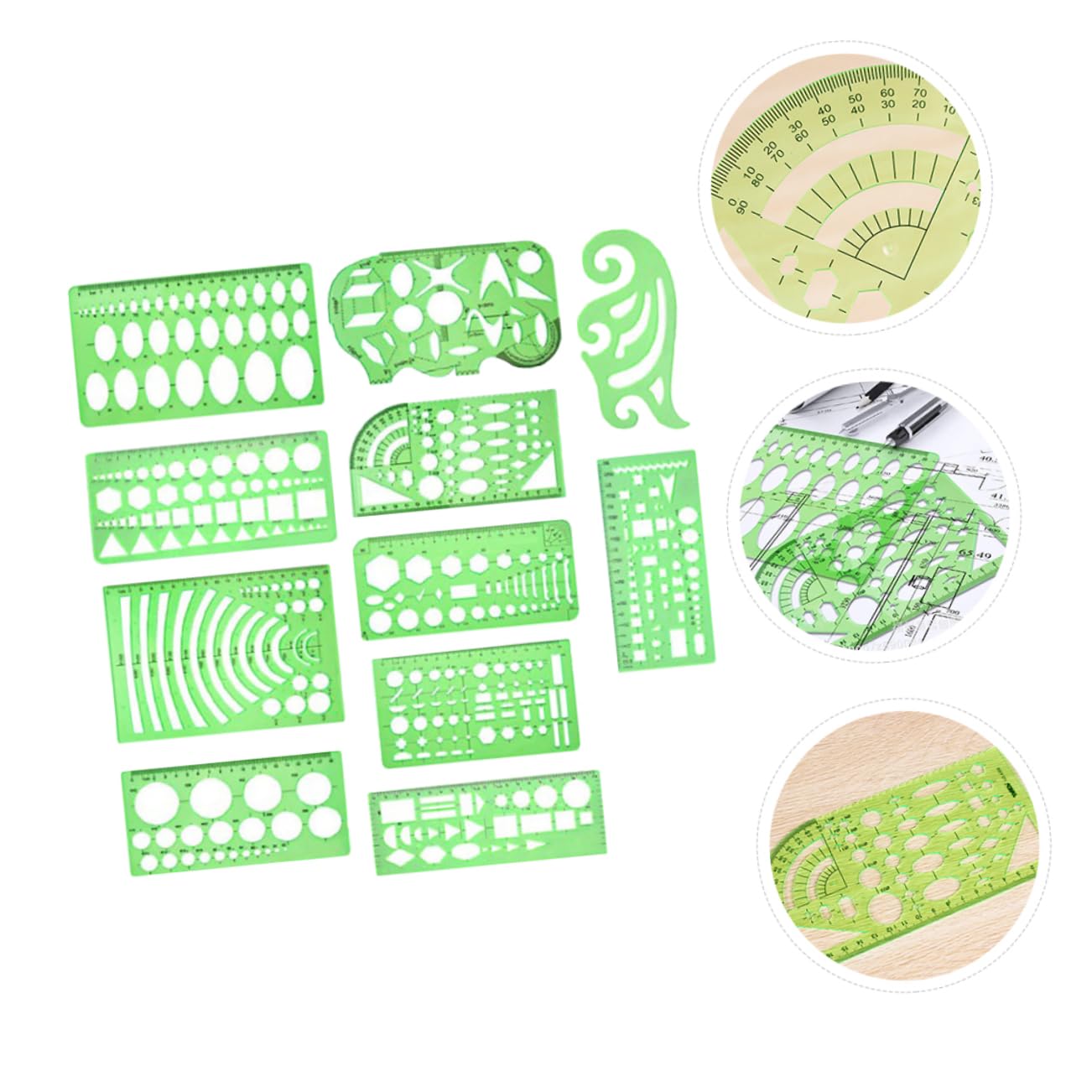 POPETPOP Stencil Geometrici in Plastica Verde per Misurazioni Pratiche Set di 11 Righello Geometrico Semplice Design per Disegno e Fai-da-te di Architetti