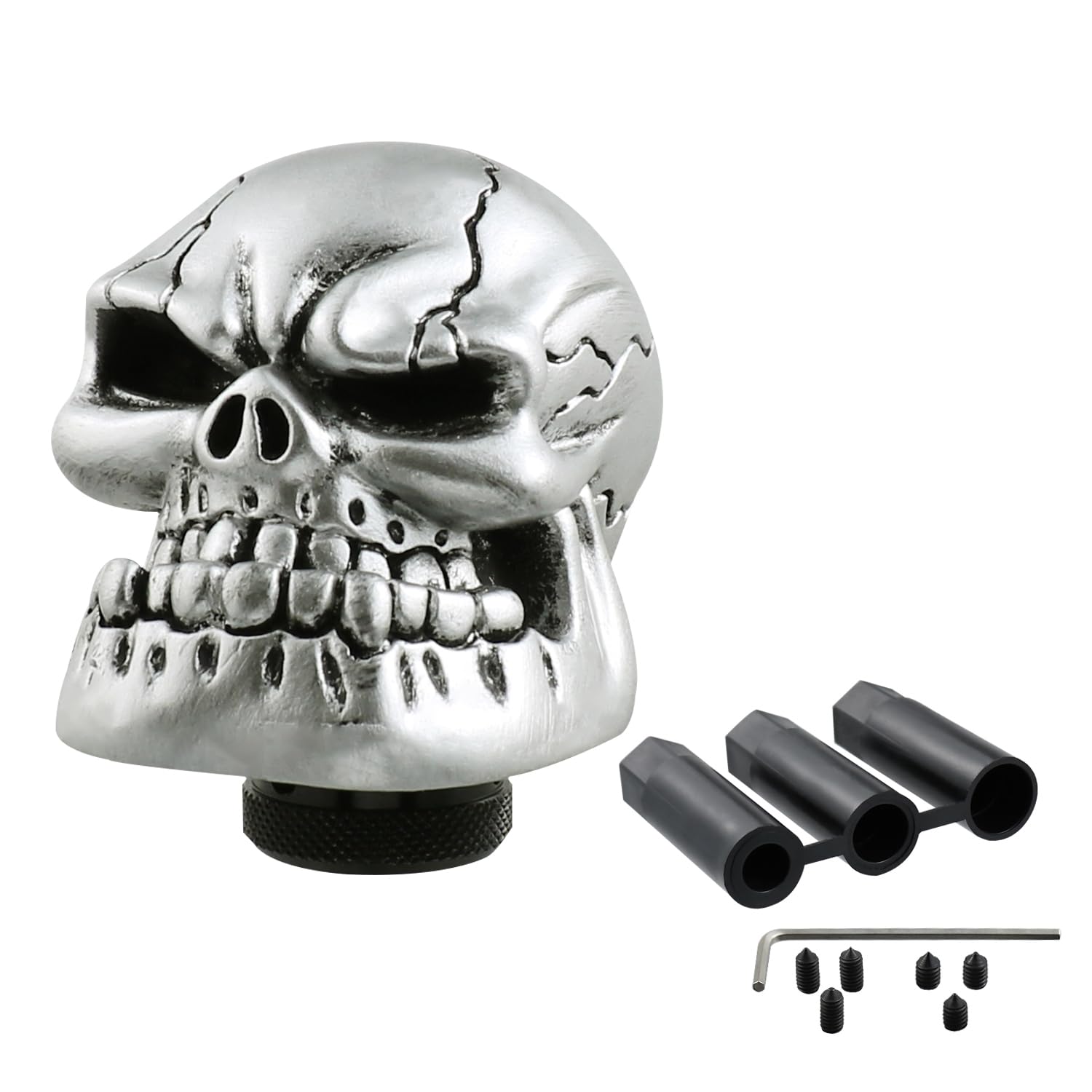 Skull Shift Knob Transmissions Gear Shifter Stick Handle Shifting Lever Fit Most Manual Automatic Cars Truck SUV (Silver)