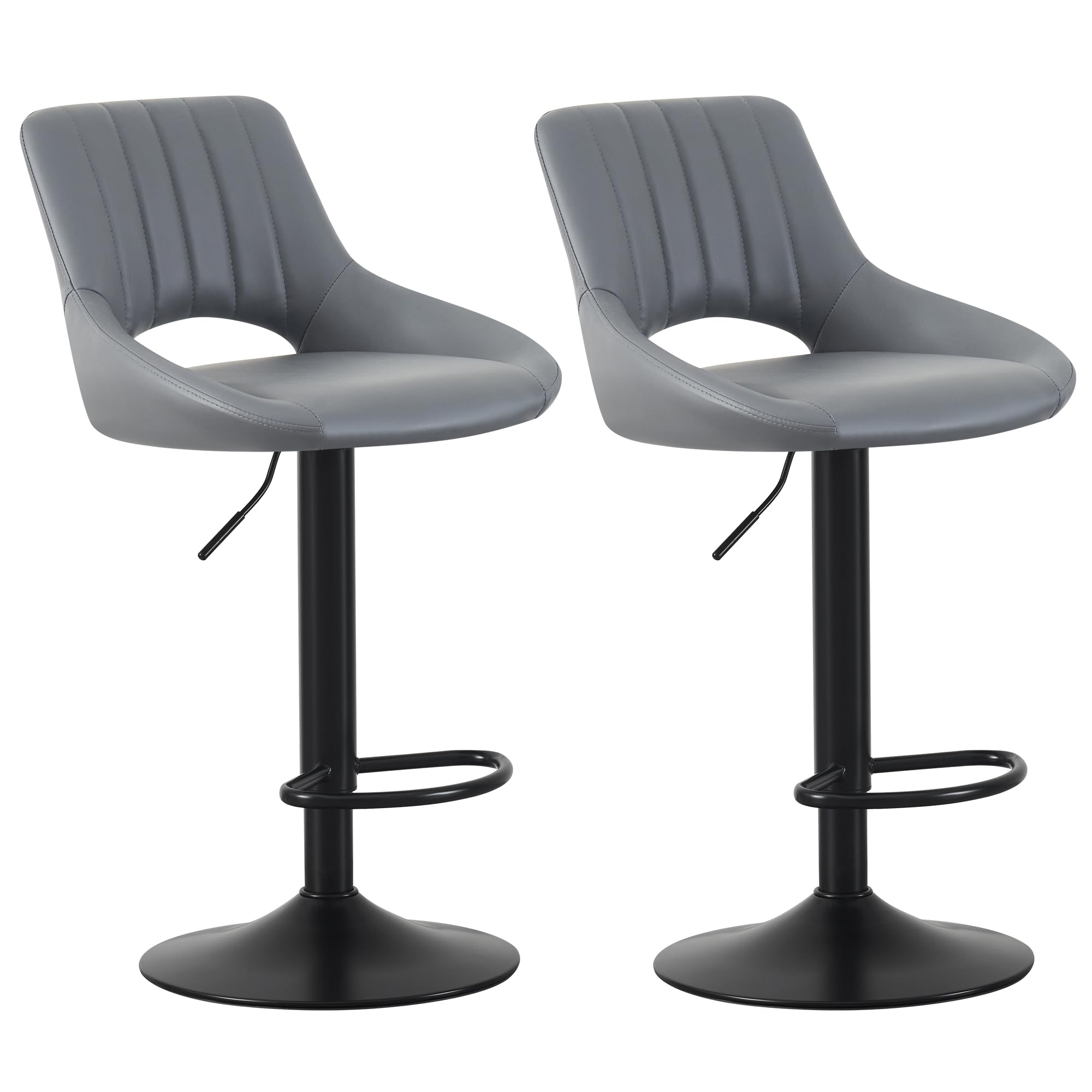 mcc direct Set of 2 Bar Stools, Height Adjustable Swivel Barstools, Counter Stools with Backrest, Faux Leather Seat, Footrest and Metal Base for Home, Kitchen and Restaurant (Grey) - Stacey
