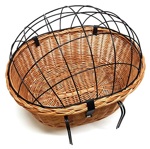 XXL Fahrradkorb Hundekorb für Lenker Weide oval mit Gitter 56 x 44 cm (N-S) + Kissen