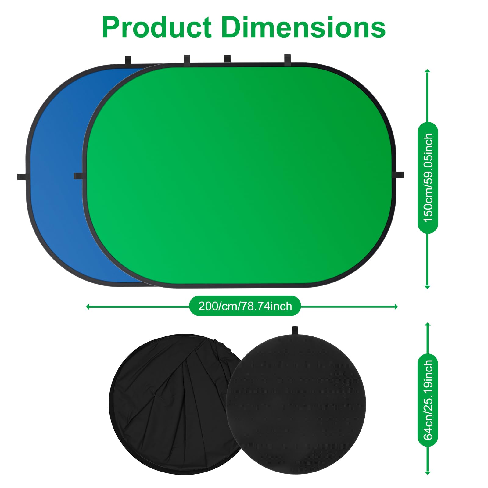 Fond d'écran Vert 150 x 200 cm Double Face avec Toile de Fond Pliable en Mousseline Chromakey avec Sac de Transport pour Studio Photo, Streaming, Jeux