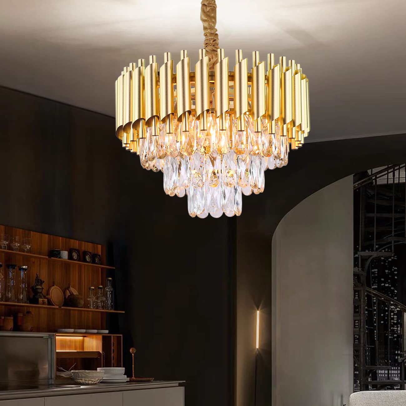 Buy Luxury Gold Chandeliers,3 Tiers Raindrop Crystal Pendant Light