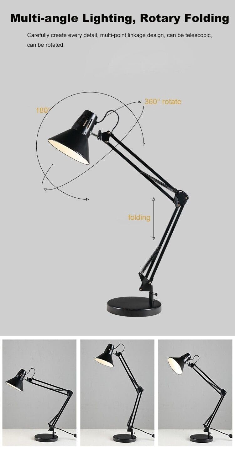 Lampada da Scrivania Girevole e Snodabile E27 Struttura Metallica Resistente Braccio Estensibile 72cm Illuminazione Ufficio Casa 230V Cavo 1.5m Morsetto e Base Elegante Design (Giallo)