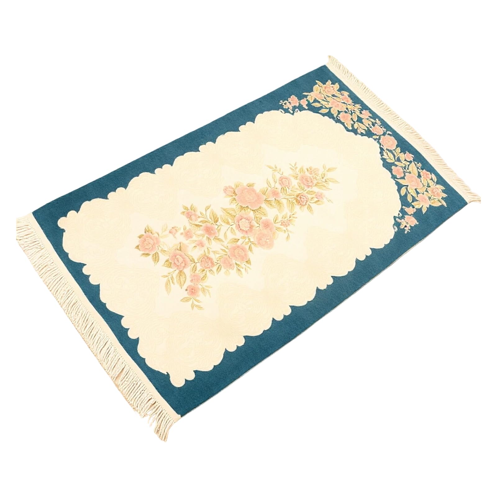 Tsophreniq Luxurious Soft Chenilles Area Rug 70X120Cm Floral Embroidery Design Tassels Trim Floor Carpet for Living Space Decors Entryway Carpet