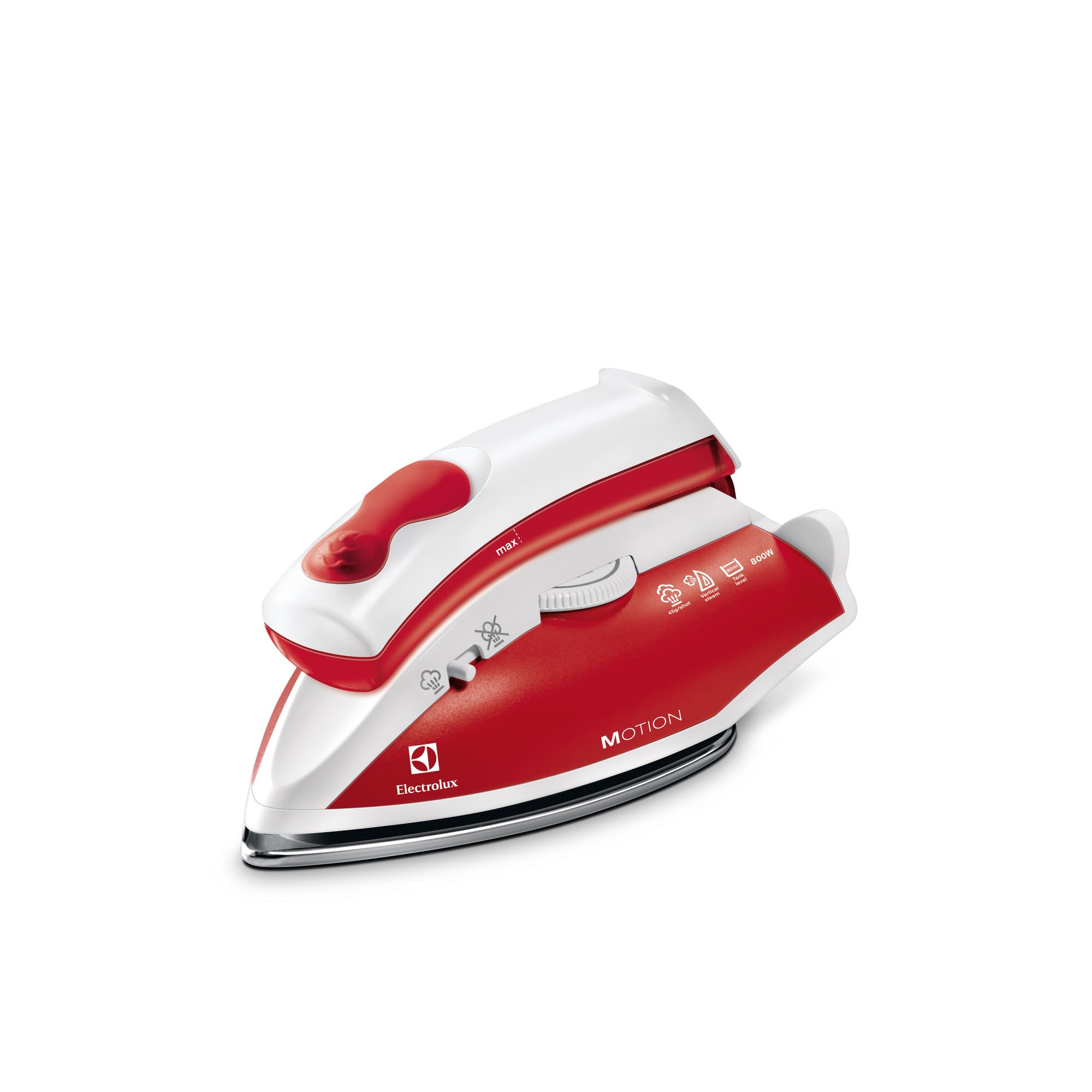 Electrolux EDBT800 Perfect Motion, Ferro da Stiro a Vapore da Viaggio Compatto, 800 W, Piastra Inox Resistente, Doppio Voltaggio 120-240 V, Manico Pieghevole, Leggero 920 g, Rosso