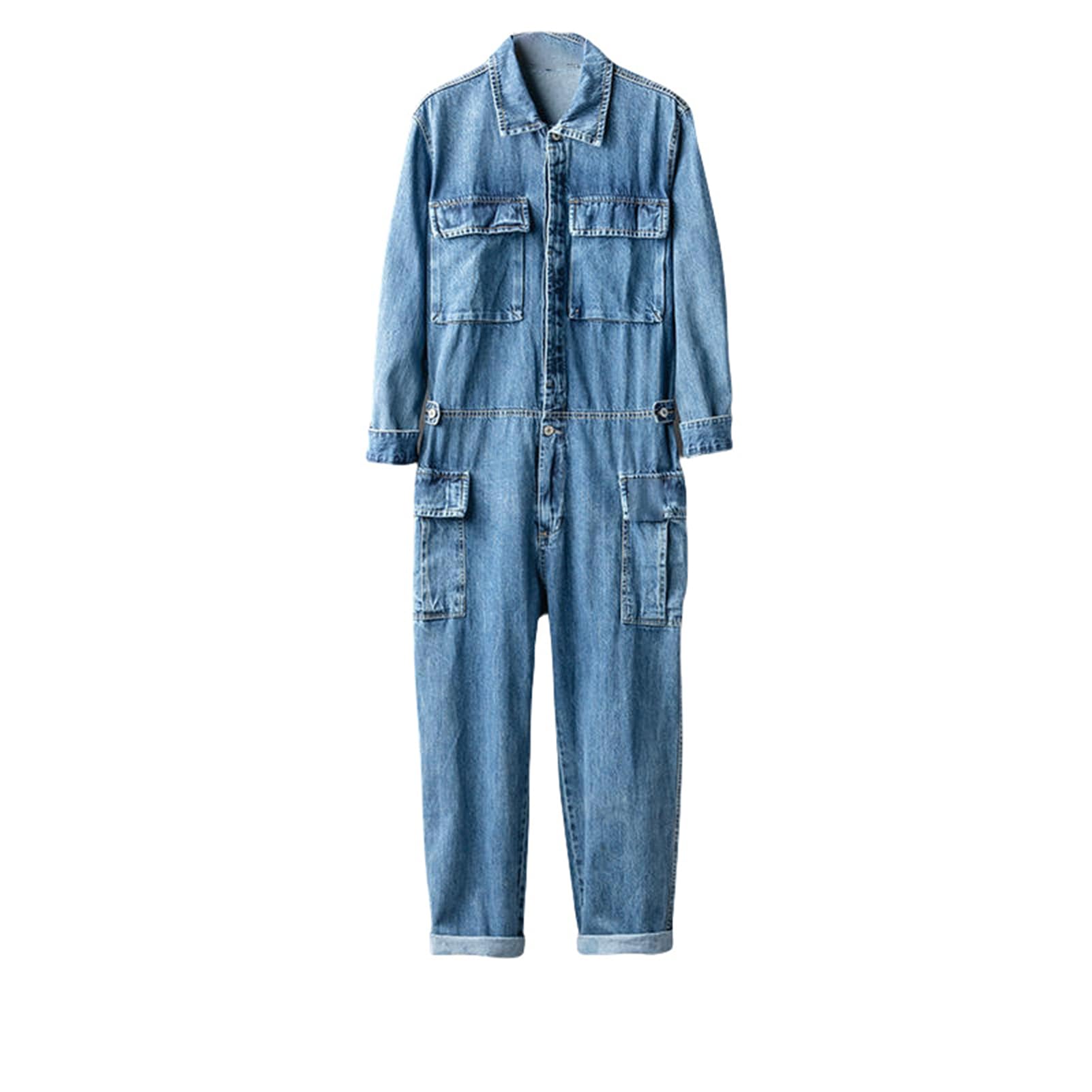 Mono americano vintage azul de mezclilla resistente con bolsillos 6