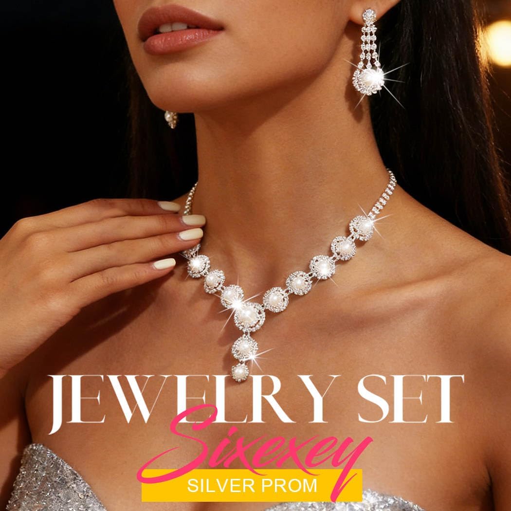 Sixexey Pearl Rhinestone Jewelry Set Silver Bridal Jewelry Pearl Wedding Prom Jewelry Accessories for Women - Image 7