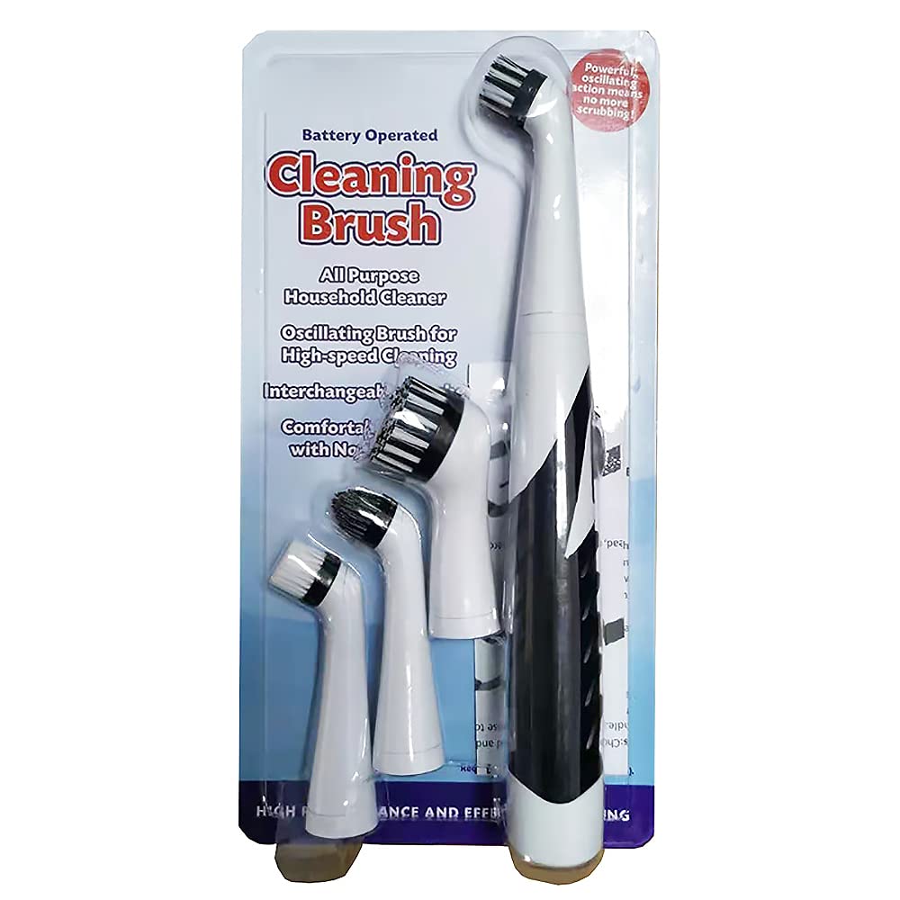 Electric Cleaning Brush with Replacement Heads Automatic Household Combi Scrubber Turbo Cleaner for Kitchen Bathroom