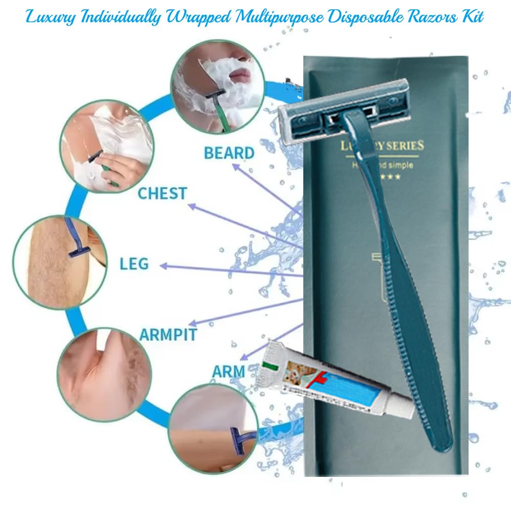10Pack Luxury Individually Wrapped Hotel Disposable Razors Kit With Shave Cream; Travel Private Sauna Body Razor; Portable Multifunction Hygienic Shaving Razor for Bathing Travel, Daily Use