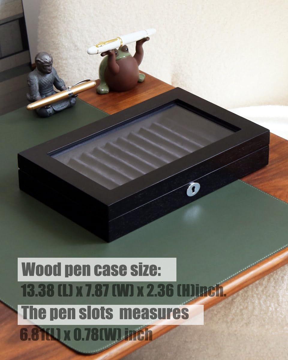 Stift-Vitrine aus Holz, 12 Stifte, Füllfederhalter-Präsentationsbox, abschließbare Stift-Aufbewahrungsbox mit Glas und High-End-Hardware, Stiftebox, Organizer, Stiftsammlungs-Vitrine (schwarz
