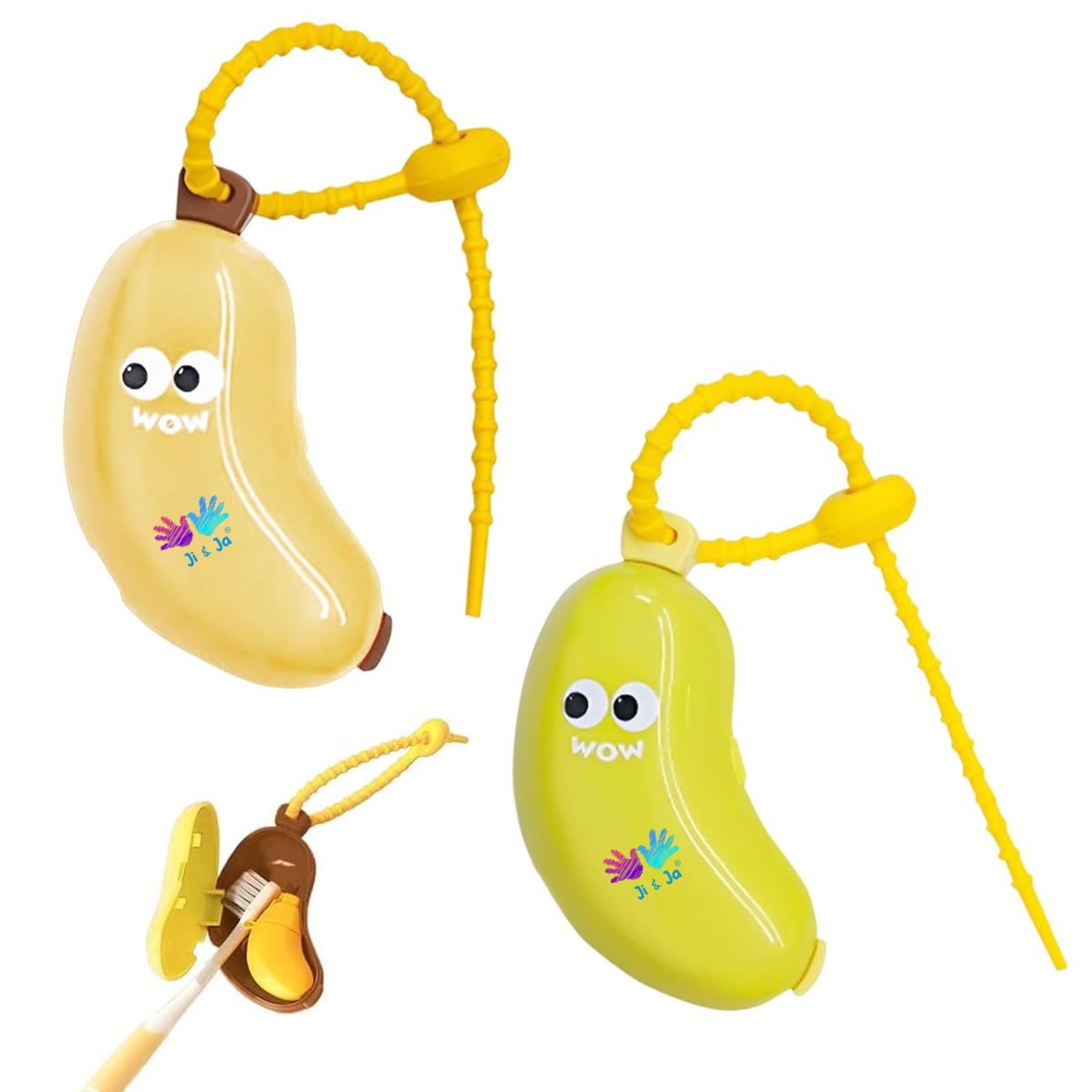 Ji and Ja Banana Toothbrush Cover, Fun Banana Fruits Toothbrush Cover with Toothpaste Dispenser, Travel Toothbrush Head Covers, Portable Brush Travel Case-image-42