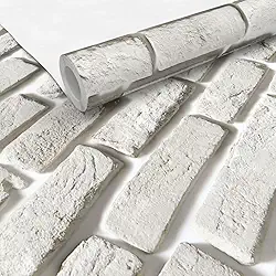 Papel Adesivo Parede Contact Tijolinho Branco 3D 5 metros = 1 Rolo de 5m X 45cm Sala/Quarto