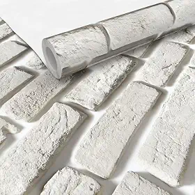 Papel Adesivo Parede Contact Tijolinho Branco 3D 5 metros = 1 Rolo de 5m X 45cm Sala/Quarto