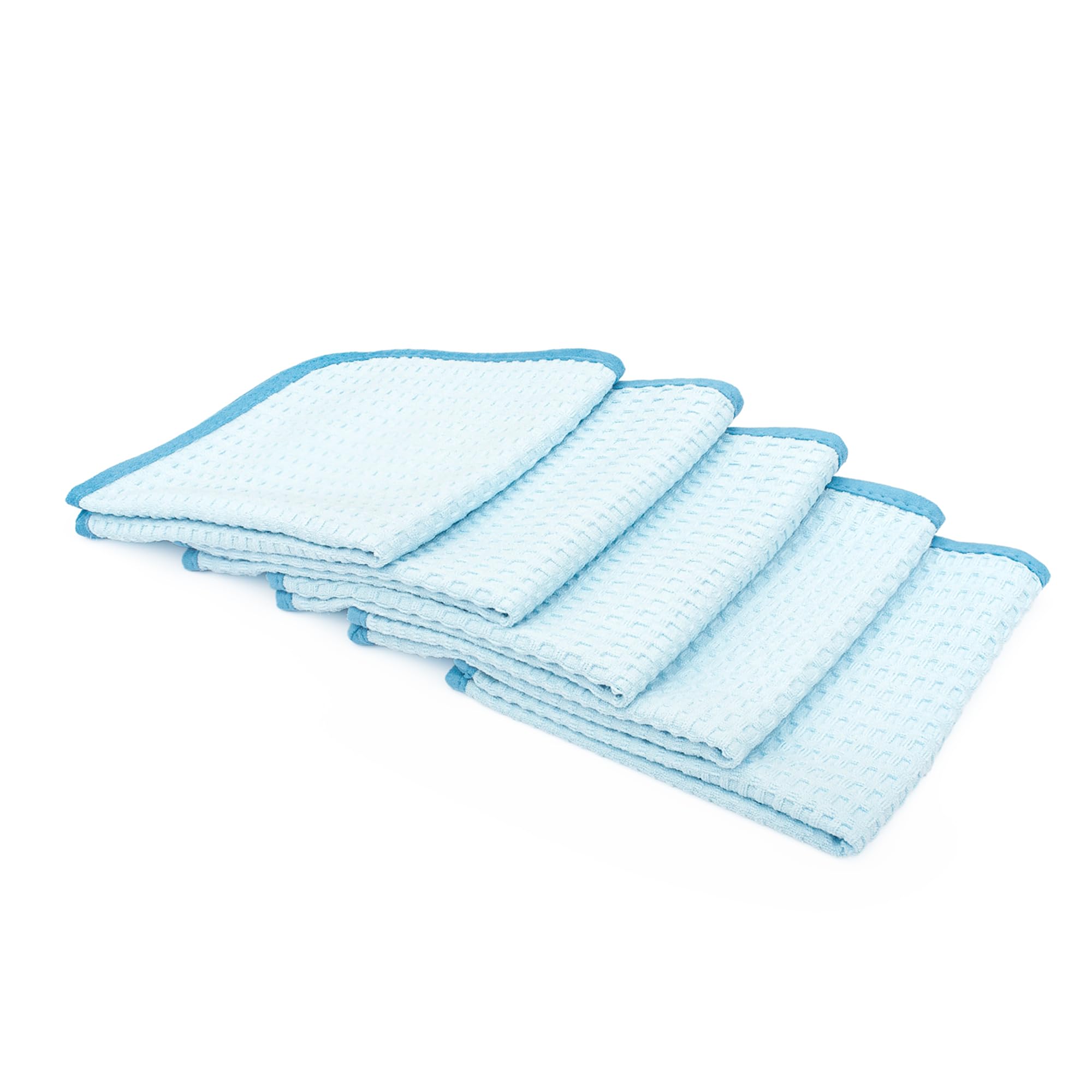 The Rag Company Light Blue - Dry Me A River - Professional Korean 70/30 Blend Microfiber Waffle-Weave Drying & Detailing Towels, Soft Suede Edges, 390Gsm, 16In X 16In, (5-Pack)
