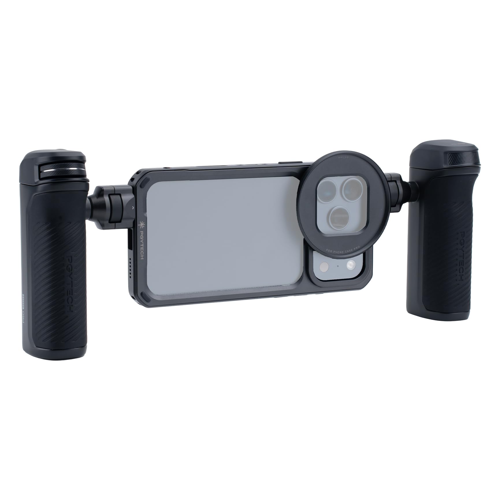 PGYTECH ProShot Phone Video Cage Kit for iPhone 17 Pro Max, Phone Rig with Wireless Bluetooth &Quick Release Dual Handle Grip, Aluminum Phone Cage with 67mm Filter Ring for Vlogging/Live Streaming-image-1