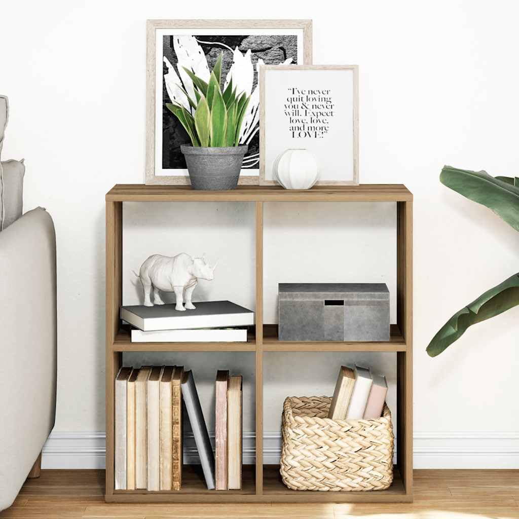 Nowoczesny regał na książki Artisan dąb, 69,5 x 29 x 69,5 cm, z 4 półkami, uniwersalny organizer Cube Storage do salonu, biura i sypialni
