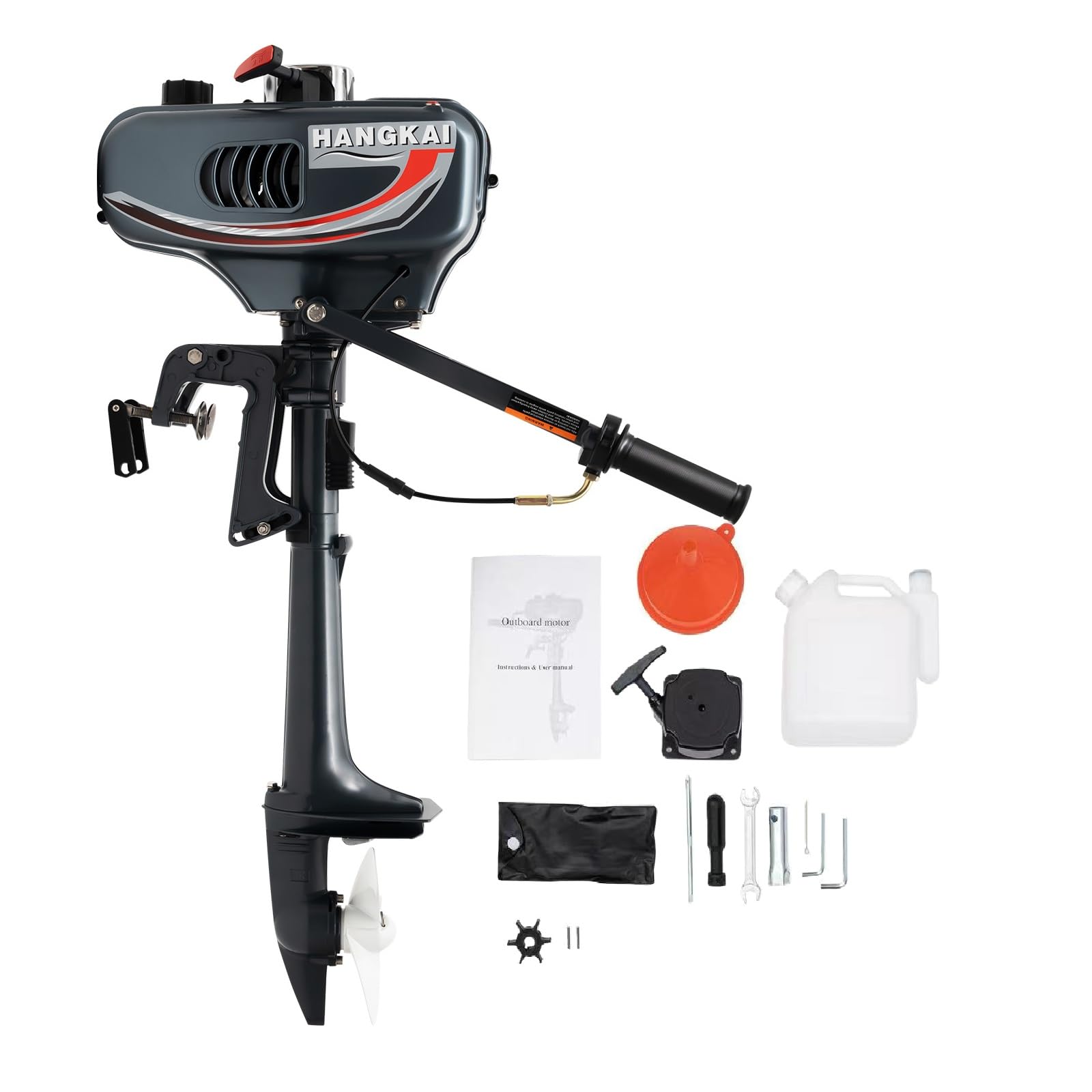 2 Stroke 3.5HP Outboard Motor, 49CC Heavy Duty Fishing Boat Engine Gas Trolling Motor with Water Cooling CDI System, Boat Motor for Rubber Boats, Inflatable Boats, Sailboats