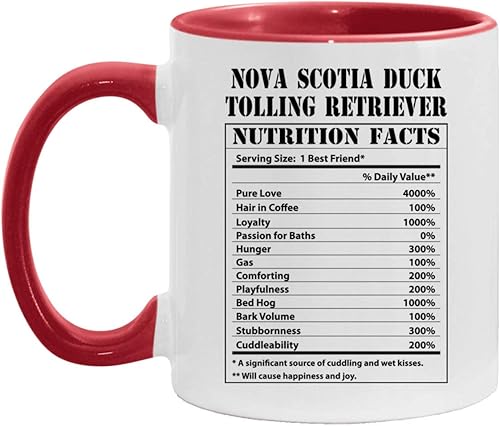 Funny Nova Scotia Duck Tolling Retriever Taza, 11 onzas, detalles nutricionales, color blanco y rojo