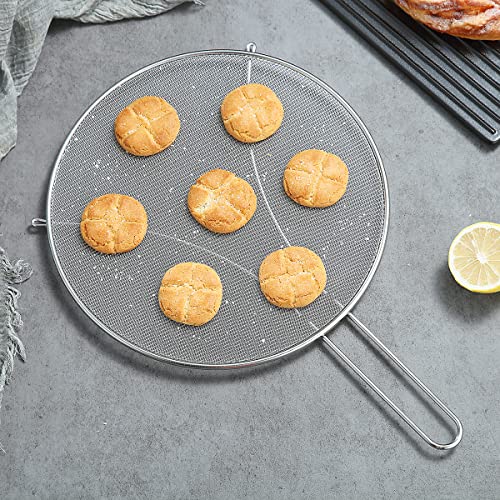 Splatter Screen For Cooking 11.8'', Stainless Steel Grease Splatter Guard For Frying Pan, Fine Mesh Splatter Screen With Resting Feet, Comfort Grip Handle, Safe Cooking Lid,Keeps Kitchen Clean(Silver) #TOP2