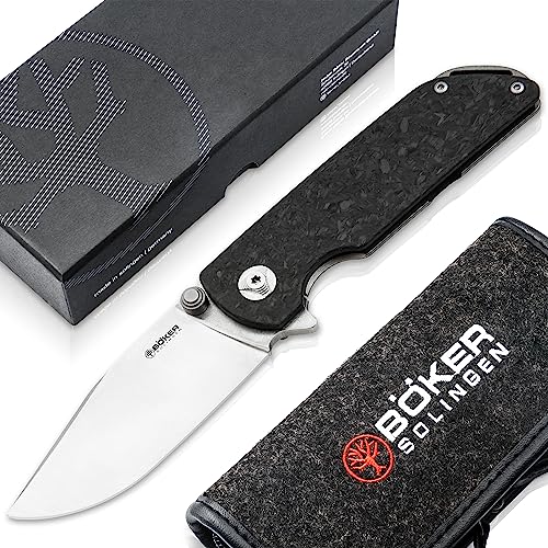 Böker Solingen® Sherman EDC Taschenmesser - Flipper Einhandmesser mit Magnacut Klinge - hochwertiges Folder Klappmesser mit Framelock - edles Premium 1 Hand Messer mit Damast Backspacer aus Solingen