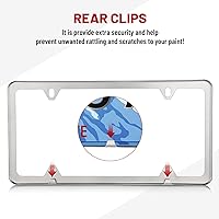 Vista 5 de RED WOLF Soporte de marco de matrícula de acero inoxidable con 4 agujeros, kit de cubierta de placa plateada con tapas de tornillos cromados, tuerca